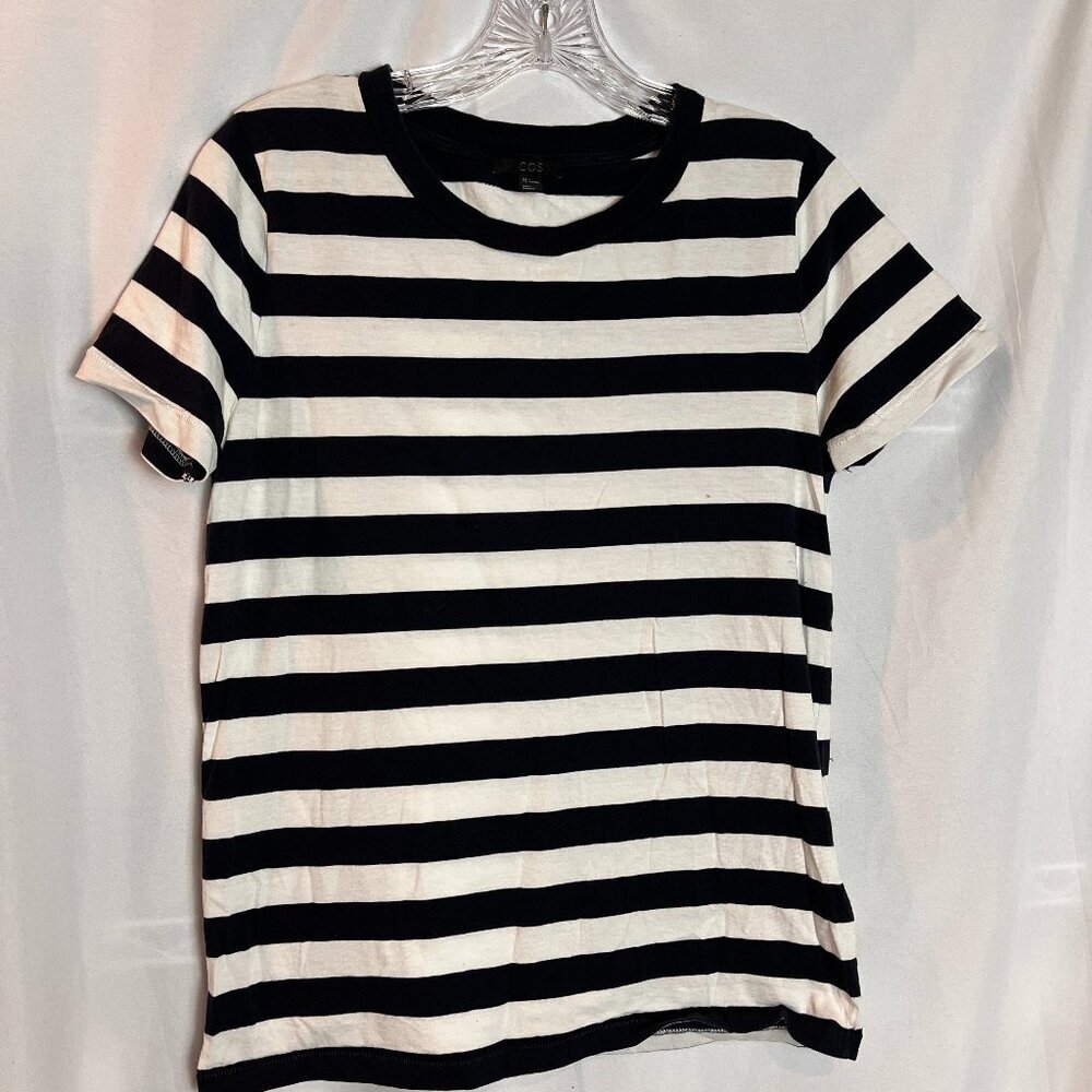 Women's Navy/White Nautical Short slv knit COS T shirt Size S